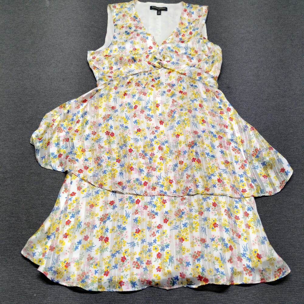 Banana Republic White Floral Twist Knot Front Tiered Mini Dress Size 6P